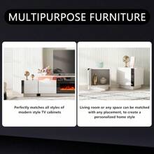 2PCS Modern High Gloss Entertainment Center Side Table Set, End Tables With 2 Cabinet Doors And Storage For Living Room/Bedroom/Office,White/Black - 白色 - 查看 6