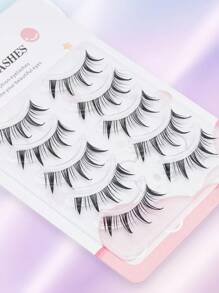 5 nuevos pares de pestañas postizas naturales, suaves y gruesas, transparentes y con tallo, de estilo de dibujo animado demoníaco, ideales para ojos grandes y maquillaje de cosplay - Negro - Ver 2