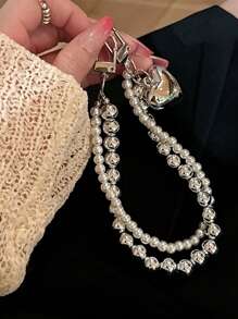 Ins Cold And Simple Faux Pearl Double Chain Love Phone Chain Suitable For Phone Cases Universal Hanging Chain Camera Chain Lanyard For Keys Beach Vacation Y2K