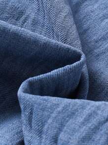 Baby Girls Casual Simple Sweet Cute Denim Effect Crew Neck Short Sleeve Bowknot Hem A-Line Dress, Summer - Blue - View 7