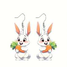 一对兔子和它们的朋友用 2D 亚克力吊坠耳环庆祝拉姆斯登复活节，适合女性，时尚百搭，适合日常佩戴，适合所有节日。