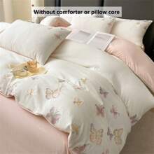 3/4pcs Soft Solid Color Brushed Feather Embroidery Bedding Set (1pc Duvet Cover, 1/2pcs Pillowcase, 1pc Bed Sheet, Excludes Pillow And Quilt), Breathable, Washable, Simple & Elegant