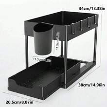 2 Tier Under Sink Organizer Sliding Cabinet Basket Organizer Storage Rack With Hooks Hanging Cup Bathroom Kitchen Organizer Large Double Layer Storage Rack With Drawer Style Design Kitchen Organization Rack With Double Sliding Cabinet Drawers, Multi-Purpose Storage Shelf - Multicolor - View 13