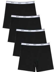 4 Pack Black Cotton High Waist Long-Leg Boyshorts Women's Briefs - 黑色 - 查看 5