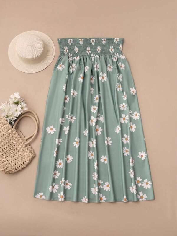 Gonna casual con stampa floreale a margherita e coulisse in vita per taglie comode da donna