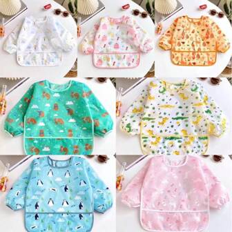 1pc Long Sleeve Waterproof Bib, Washable Baby Smock, Lightweight All-Season Wear, Workwear Bib, Easy To Clean, No Need To Wash For 0-6 Years Old Feeding