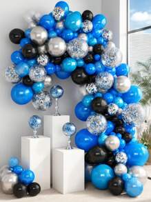86/146 sztuk Zestaw girlandy balonów ślubnych, Srebrno-niebiesko-czarny zestaw łuków balonów, Konfetti srebrne balony Royal Light Blue metaliczne na wesele prysznic ukończenie szkoły rocznica urodziny dekoracja przyjęcia