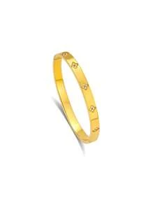 时尚精致的幸运四叶草微方晶锆石不锈钢阳极氧化锆手镯，时尚女士珠宝配饰，适合优雅的日常和派对饰品，理想的情人节礼物 - 金色 - 查看 12