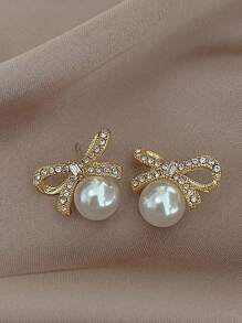 6pcs/Set Elegant Retro Rhinestone Cat Eye, Geometric Shape, Faux Pearl Stud Earrings, Suitable For Daily Wear And Occasions - Multicolor - View 6