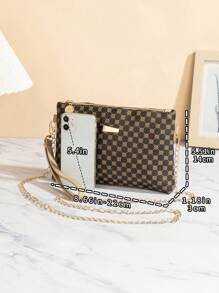 1 款波尔卡圆点花 PU 简约手拿包配金属链单肩包、零钱包，适合女性、女孩、晚宴、派对、购物、日常通勤、夏季旅行、度假等场合。 - 咖啡 - 查看 2