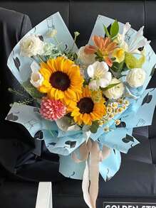 10 piezas/5 piezas de papel celofán para regalos de graduación, estilo coreano, papel semi-transparente y resistente al agua con diseño de flores de rosa, ideal para envoltura de regalos - Multicolor - Ver 8