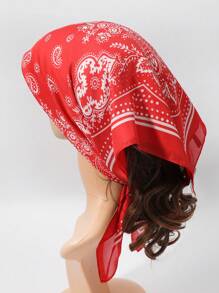 1pc Women Pattern Red Cashew Printed Bandana/Headscarf/Neck Scarf - Red - View 4