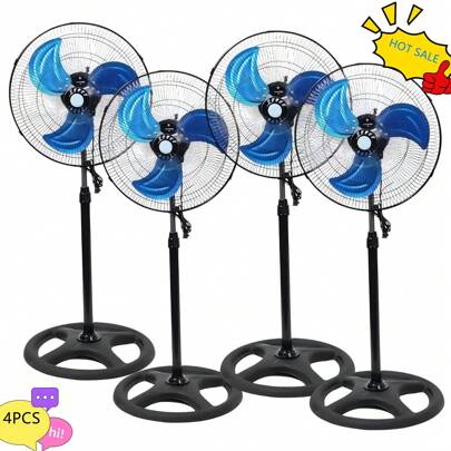 4PCS Ventilador eléctrico con cabezal móvil de 18 pulgadas de alta potencia 3 en 1, negro y azul