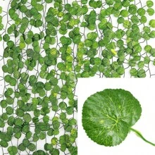 4条装常绿人造常春藤叶花环，3D仿真绿色藤蔓悬挂装饰，塑料植物花环，适用于室内/室外、家居花园、婚礼、新娘送礼会、乔迁之喜 - 无需用电，生日毕业礼物，花园装饰，户外植物，园艺，仿真花 - 4件 - 查看 3