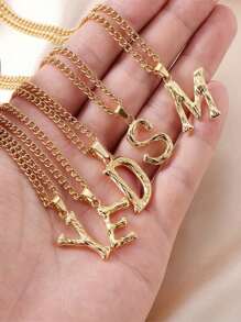 1pc Fashion Creative Bamboo Pattern Stainless Steel A-Z English Letter Pendant Stainless Steel Necklace, Girls Daily Casual Wear Stainless Steel Necklace Collarbone Chain
