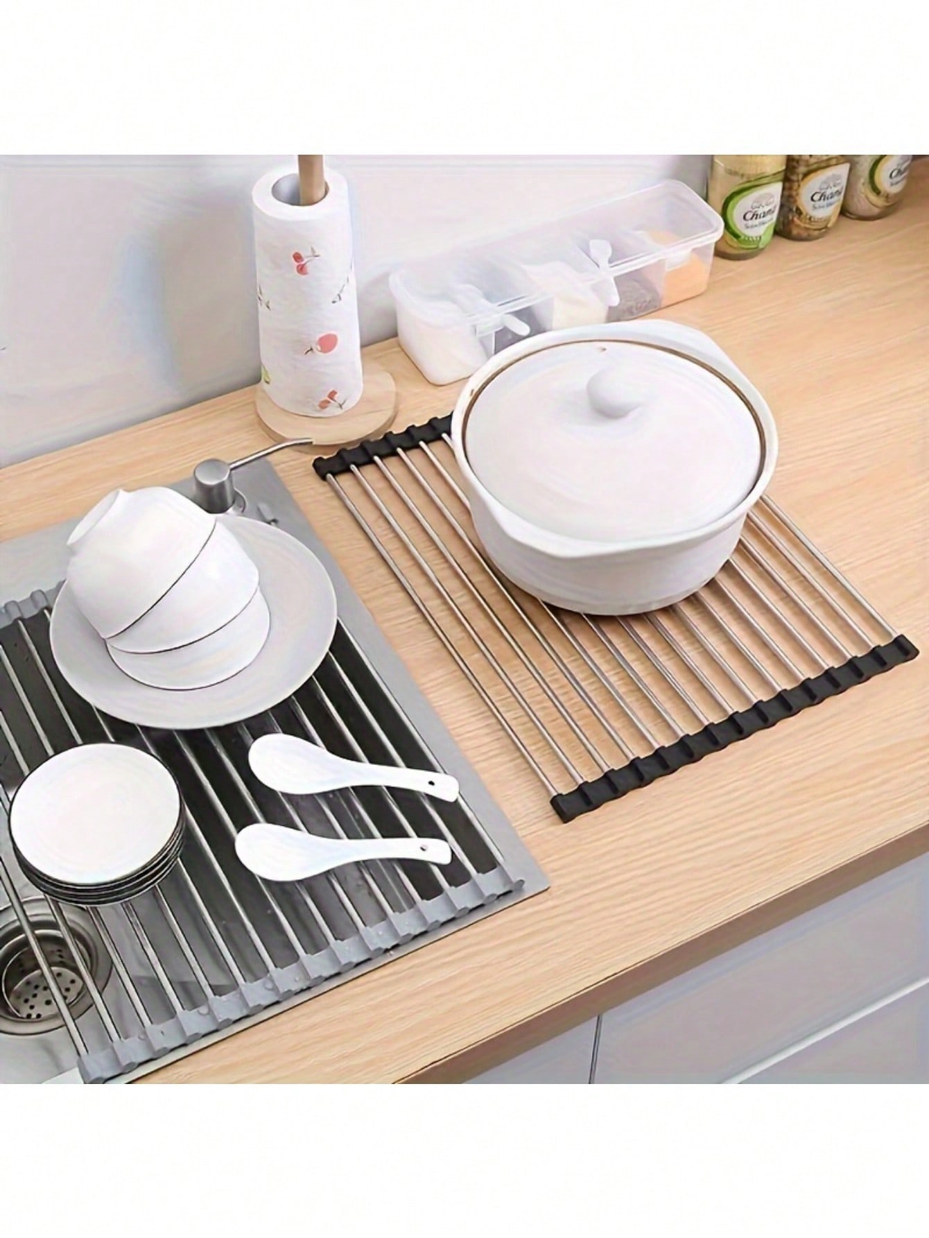 رف تجفيف الأطباق القابل للطي من الفولاذ المقاوم لل...