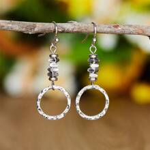 Boho Vintage Hammered Round Beaded Women Pendant Earrings, Simple Jewelry For Daily, Party, Gift, Memento