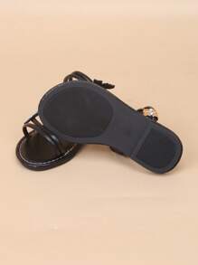 Children's Fashion Floral Slip-On Open Toe Flat Sandals, Summer - Black - View 6