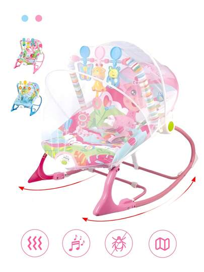 Silla Mecedora Multifuncional para Bebés, Reclinable Ajustable, con Música y Vibración, con Mosquitera, Segura y Cómoda, Adecuada para Recién Nacidos y Niños Pequeños
