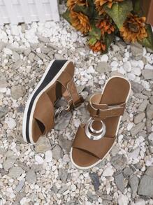 Women's Summer New Metal Buckle Hook And Loop Platform Thick Bottom Casual Versatile Slip-On Sandals