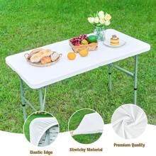 1pc Rectangle Half-Covered Tablecloth, Polyester Washable Wrinkle-Resistant Fitted Table Cover, Suitable For Indoor/Outdoor, Holiday Party, Dining, Banquet - Multicolor - View 28