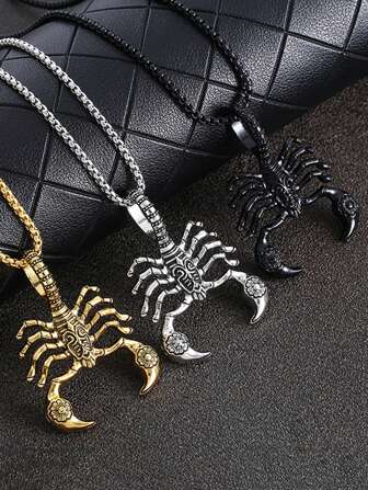 1 pezzo Collana da uomo con ciondolo a forma di scorpione cavo, collana vintage in acciaio al titanio cavo, collana con ciondolo a forma di scorpione in acciaio inossidabile