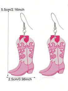 1 Pair Western Cowgirl Style Versatile Pink Acrylic Wavy Cowboy Boot Drop Earrings, Suitable For Women Party And Everyday Wear - Baby Pink - View 4