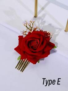 1/2/3 件玫瑰珍珠串珠叶子装饰发夹、发饰、婚礼、新娘发型、侧梳、学校用品