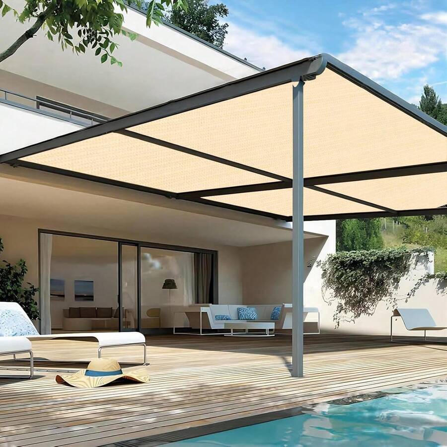 1 Stück atmungsaktives Sonnenschutznetz, 1 Stück hochdichtes atmungsaktives Sonnenschutznetz - Kunststoff-Außenbeschattungsstoff für Terrasse, Picknick, Carport, Garten, Balkon und Korridor-Kühlüberdachung