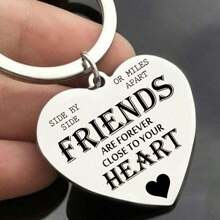 1pc Women Heart Shaped Friends Stainless Steel Keychain Long Distance Encouraging Lettered Keyring Friendship Gifts - Multicolor - View 1