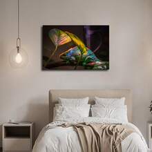 1pcs Framed Reptile Chameleon Poster Canvas Print Painting Wall Art Suitable For Living Room Bathroom Bedroom Hotel Apartment Home Kitchen Restaurant Corridor Pet Shop Studio Children's Room Home Office Decoration Ready To Hang
