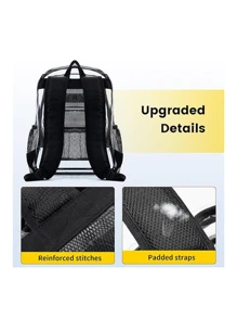 1 pièce Nouveau sac à dos transparent en PVC avec poche en maille de grande capacité. Sac à dos scolaire simple et décontracté de mode, essentiel pour l'usage quotidien, les déplacements, les dortoirs, les voyages, les vacances, les cadeaux de Thanksgiving, les sacs de taille pour le camping et la rentrée scolaire.