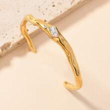 1 pieza Pulsera de acero de titanio dorado de alta gama y de lujo con rhinestones multicolor, apta para atuendos diarios de mujer, regalos y ocasiones festivas