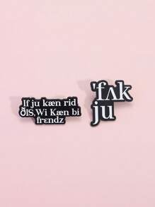 2Pcs Cartoon English Sentence Badge-Cute Enamel Brooch-Collar Metal Pin-Shirts, Bags, Fashion Accessories-Gifts For Friends - Black and White - View 2