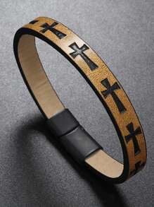 1pc Men's Fashionable Punk Style Faux Leather Cross Magnetic Bracelet - Casual Fashionable Accessory