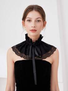 1pc Vintage Ruffle Lace Collar Neck Shawl Dual Layer Victorian Choker - Multicolor - View 10