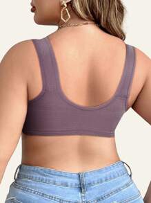 Women's Printed Front Button Closure Wireless Lounge Bra, Seamless Plus Size, Anti-Sagging & Side Breast Support - Purple - View 6