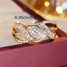 1 件女士时尚简约优雅方晶锆石装饰戒指，适合派对、约会、日常佩戴配饰 - JZ20727 - 查看 7