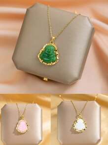 1 collier pendentif Bouddha en jade élégant rétro (l'emballage n'inclut pas de boîte-cadeau)