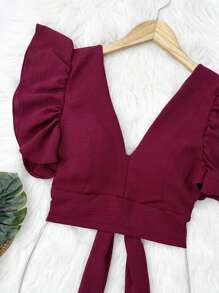 Cropped Blouse With Padding And Tied At The Back, Women's Fashion - Burdeos - Ver 3