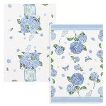 Set de 2 paños de cocina con estampado floral y de mariposa en azul, super absorbentes de microfibra moderna, para cocinar, hornear, secar, lavar, decoración de cocina, regalo para vecinos, madres, cumpleaños, inauguración de casa, accesorios de cocina, artículos de hogar necesarios