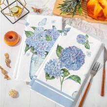 Set de 2 paños de cocina con estampado floral y de mariposa en azul, super absorbentes de microfibra moderna, para cocinar, hornear, secar, lavar, decoración de cocina, regalo para vecinos, madres, cumpleaños, inauguración de casa, accesorios de cocina, artículos de hogar necesarios