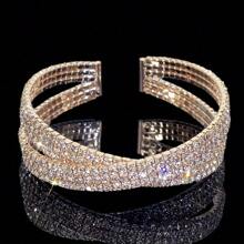 1 pieza Brazalete elegante y lujoso tipo cruzado abierto decorado con piedras de circonita sintética, joyería única de estilo francés para mujer