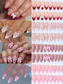 Transform Your Nails With, 96pcs Almond Nail, French Bow Pearls Design Press-On Nails LongPerfect Fit False Nail Set, Contains 1 Nail File 1 Jellyglue, For Women & Girl