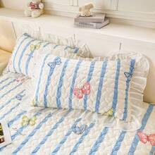 Zestaw 2 poszewek na poduszki z kwiatowym wzorem, pikowana, wyściełana poszewka na poduszkę z falbaniastymi krawędziami, nadająca się do prania w pralce do użytku w domu i akademiku, całoroczna