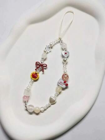 1pc Handmade Pearl String Beaded Bowknot Phone Lanyard Chain, White Pearl Phone Hanging Decor, Suitable For CCD Camera Charm Gifts For Mother, Family, Friends, Birthday, Holiday Phone Charm, Phone Chain