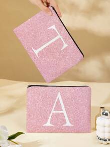Letter Print Foundation Girl Gift Party Makeup Bag Zipper Bag Double Lined Toiletries Handbag Storage Makeup Bag Toiletry Bag Travel Wash Bag Toiletry Travel Bag Makeup Storage Beach Beach Bag Vacation Holiday Essentials School Supplies Travel Essentials Ladies For College Dorm Bathroom