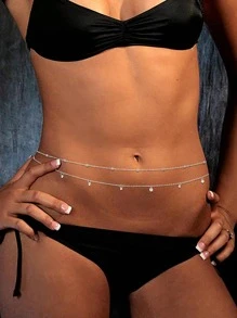 Thắt lưng xích trang trí bằng đá Rhinestone & Pearl dành cho nữ, thời trang gợi cảm đa năng, dùng cho tiệc tùng, bãi biển, trang phục hàng ngày, quà tặng ngày lễ - Bạc - Xem 2