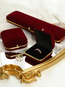 1pc Red Velvet Jewelry Box For Rings, Bracelets, Necklaces & Earrings Storage And Display Valentine Day