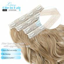 Clip In Hair Extensions, 14inch Short Wavy Curly Clip In Hair Extensions For Women 4Pcs Synthetic Beach Wavy Hair Extensions Invisible Lace Weft Hairpiece For Women - Buttery Blonde With Highlights - View 4